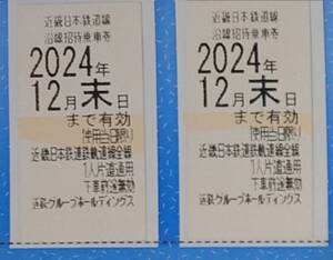 近鉄(近畿日本鉄道)株主優待乗車券2枚2024年12月末日まで