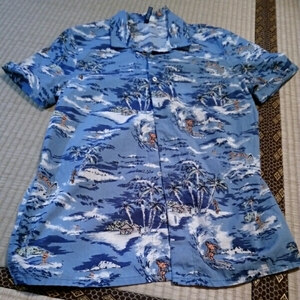 エイチ&エム H&M アロハシャツ　size M　新品　青　サーフィン