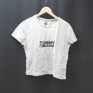 ◇ TOMMY JEANS トミージーンズ ロゴ カジュアル きれい フィット かわいい 半袖 Tシャツ サイズXS ホワイト レディース E