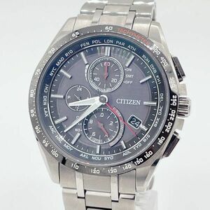 【1円スタート】稼働品 CITIZEN シチズン H804-T022855 アテッサ エコドライブ 電波ソーラー チタン デイト グレー文字盤 メンズ腕時計