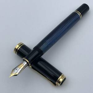 ☆希少 レア Pelikan ペリカン M800 スーベレーン 青縞 18C-750 M PF刻印 雛2羽 天冠 ブルー 万年筆 !