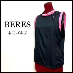 極美品 BERES べレス 本間ゴルフ ゴルフウェア ナイロンベスト 裏地メッシュ ブラック ピンク M