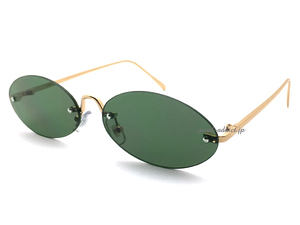 FLAT LENS OVAL SUNGLASS GOLD×DARK GREEN/フラットレンズオーバルサングラスカラーレンズ色付めがねuvカットクラシカルユニセックス定番