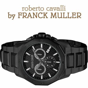 フランクミュラー＆ロベルトカヴァリWネーム 新品1円 全身黒塗 100m防水 クロノグラフ【roberto cavalli BY FRANCK MULLER】スイス製 本物