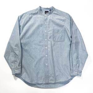 90s GAP デカタグ シャンブレー スタンドカラー コットン バンドカラー ビンテージ アメリカ製 usa old XL 長袖シャツ ギャップ 80s 00s