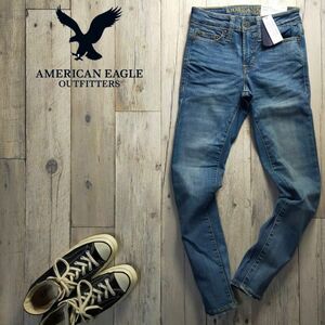 未使用☆AMERICAN EAGRE アメリカンイーグル☆URTRA SKINY USED加工 ストレッチ デニム レディース W26 S913