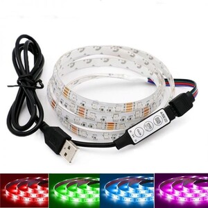 LEDテープライト RGB USB コントローラ付 5V 100CM 5050SMD 60連 白ベース 切断可 TVバックライト LEDテープ DD144