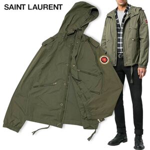 ★ 44 国内正規品 SAINT LAURENT サンローラン 504566 18ss ナイロン フィールドパーカー ミリタリー ジャケット ロゴワッペン M-65 カーキ