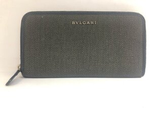 送料無料 BVLGARI ブルガリ 長財布 MD B16 32587 レザー ラウンドジップ グレー シルバー金具 メンズ ウォレット