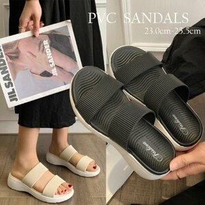 サンダル 靴 かかとなし 4cm スリッパ 室内履き サンダル PVC 軽い 軽量 スタイルアップ 23.0-23.5cm(36-37) 黒