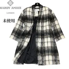 未使用　HARDY AMIES ハーディエイミス　モヘヤ混ウール　チェックコート