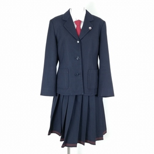 1円 ブレザー スカート ネクタイ 上下4点セット L 冬物 女子 学生服 新潟五泉高校 紺 制服 中古 ランクC EY3228