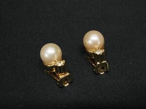 1円 ■美品■ ChristianDior クリスチャンディオール ヴィンテージ パール クリップ式 イヤリング アクセサリー ゴールド系 AR9281