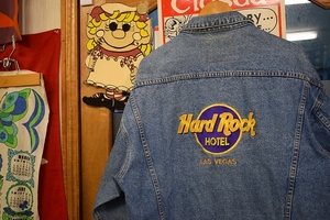 グッドスタイル90SビンテージHARD ROCK HOTEL&CASINOハードロックホテル&カフェハードロックカフェインディゴデニムジャケットLアメカジx78