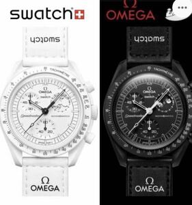 新品未使用　Snoopy x OMEGA x Swatch MoonSwatch ブラック　ホワイト　2本セット