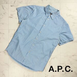 A.P.C. アー・ペー・セー ストライプシャツブラウス トップス メンズ 白 水色 サイズS*RC1055