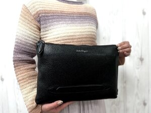 極美品 Ferragamo フェラガモ クラッチバッグ ハンドバッグ バッグ レザー 黒 A4収納可 メンズ 80510Y