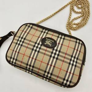 希少【バーバリー BURBERRY】2way ショルダーバッグ ハンドバッグ ノバチェック シャドーホース ホースロゴ キャンバス レザー ブラウン系