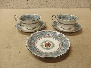 0840123w【WEDGWOOD FLORENTINE ターコイズ ティーカップ＆ソーサー 2客+ソーサー1枚】ウェッジウッド フロレンティーン C&S/中古品