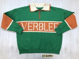 VERBLEE レディース 英字 ハーフジップ ニットプルオーバーカットソー グリーン