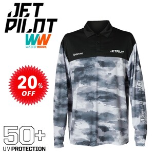 ジェットパイロット JETPILOT セール 20%オフ 送料無料 ベンチャー LS フィッシング ポロシャツ JA22180 グレー/カモ L 釣り