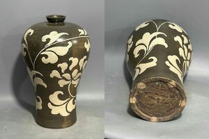 ■観心・時代旧蔵■C832珍品旧蔵 朝鮮 高麗磁 朝鮮古陶磁器 古高麗 李朝時代 高麗黒青磁梅瓶