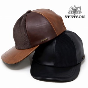 [ LL(約59.5cm) ] STETSON 本革 キャップ 牛革 カウレザー ステットソン コーデュロイ 秋冬 革 茶色 ブラウン 