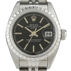 ロレックス ROLEX オイスターパーペチュアル デイト 69240 腕時計 SS 自動巻き ブラック レディース 【中古】