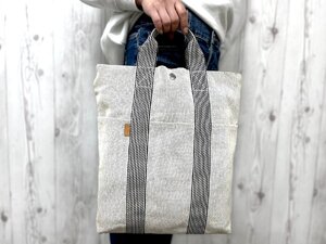 極美品 HERMES エルメス ニューフールトゥ カバス トートバッグ ハンドバッグ バッグ キャンバス グレー×黒 A4収納可 メンズ 80499Y