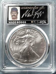 ★★ 最高鑑定 シルバーイーグル 2020年 MLBレジェンド Wade Boggs 直筆サイン １$ .999銀貨 PCGS MS70 First Strike ★★