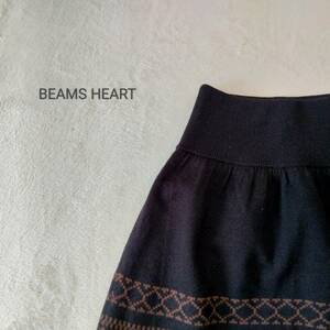 BEAMS HEART ビームス ハート 民族 エスニック柄 スカート ボトムス ひざ丈 ハイウエスト カジュアル ブラック フリーサイズ SJJ167