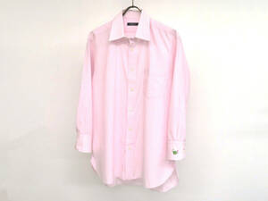 17496 美品 BURBERRY バーバリー ストライプ柄 ホースロゴ刺繍 長袖 ボタンダウン シャツ 綿 L位 ピンク×白 メンズ 日本製
