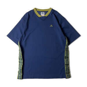 90s adidas パフォーマンス ロゴ 刺繍 3ライン入り ジャージ 半袖 Tシャツ M / 90年代 アディダス オールド ネイビー