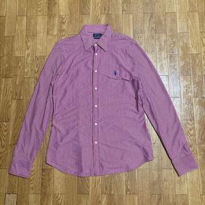 POLO RALPH LAUREN knit dress shirt 長袖シャツ 紫 白 ストライプ Lサイズ ラルフローレン 襟芯