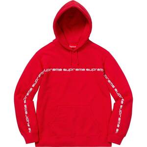 希少★新品本物【赤★M】Text Stripe Hooded Sweatshirt 刺繍ロゴ テキストストライプ 正規店購入 シュプリーム 限定 入手困難 Supreme18AW