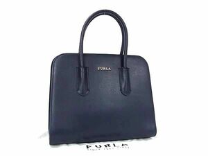 1円 ■美品■ FURLA フルラ テッサ レザー トートバッグ ハンドバッグ ショルダーバッグ 肩掛けかばん レディース ネイビー系 FD0330