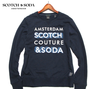 【スコッチアンドソーダ】 フロントビッグロゴ　クルーネックスウェット　裏起毛　ネイビー （L） 前V　SCOTCH & SODA　アムステルダム