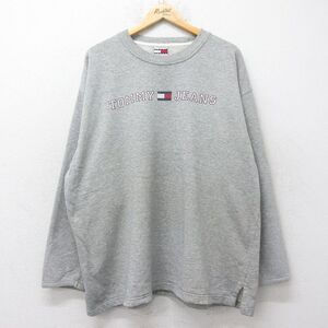 XL/古着 トミーヒルフィガー 長袖 ブランド スウェット メンズ 90s ビッグロゴ 大きいサイズ クルーネック グレー 霜降り 24sep13 中古 ス