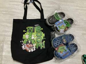 ☆MINECRAFT(マインクラフト) マイクラ EVAサンダルセット 帆布トートバッグ/EVAサンダル2種（ネイビー＆ブラック）19ｃｍ 新品未使用☆