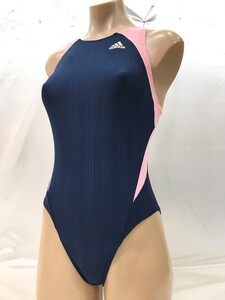 ss_5619y ★定形外 配送★ 美品 adidas アディダス シャドーストライプ 光沢感ネイビー×ピンク Yバック ハイカット競泳水着 水泳 練習 M