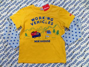 黄色 新品タグ/日本製 ★ミキハウス★MIKIHOUSE★働く車 プッチー重ね着風長袖Ｔシャツ 元気なカラーリングのプッチー長袖Ｔ