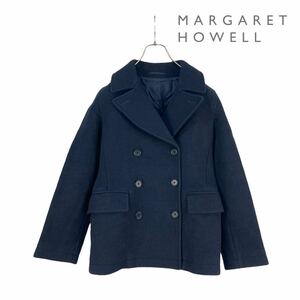 11T276☆ MARGARET HOWELL マーガレットハウエル ブラック ウール カシミヤ ハーフコート ピーコート アウター 秋冬 防寒 S〜Mサイズ