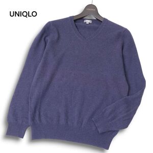 美品★ UNIQLO ユニクロ 秋冬 高級 カシミヤ100％★ Vネック ニット セーター Sz.M　メンズ　C4T10590_B#K