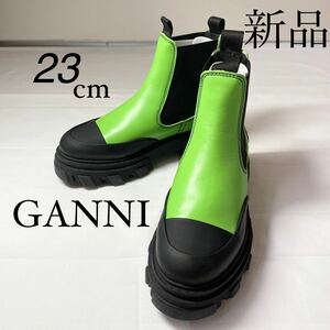 GANNI ガニー　レザー×ラバー　ショートブーツ　グリーン 23cm