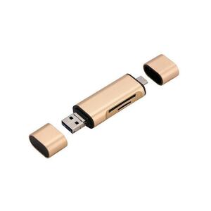 USB A/C+Micro USB to SD(HC)/TF/MicroSD(HC) カードリーダー OTGアダプタ 16GBまで ゴールド