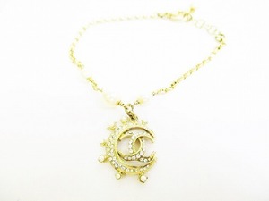 【未使用保管品】 シャネル CHANEL CCロゴ ココマーク ラインストーン 三日月モチーフ パール バングル ブレスレット