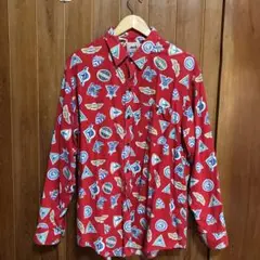 アメリカ製　総柄シャツ　USA製　レッド　XL