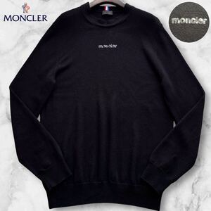 極美品/Lサイズ◎モンクレール MONCLER GIROCOLLO TRICOT センターロゴ トリコロール ニット セーター ウール ストレッチ ブラック 黒 近年