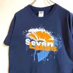 ギルダン GILDAN Tシャツ 半袖　デカロゴ　ネイビー　L メンズ　古着