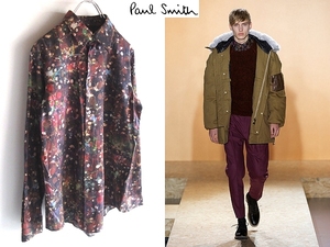 コレクション使用 Paul Smith メインライン 2013AW トップ金釦 アートプリント 総柄 ドレスシャツ M ブラック マルチ ネコポス対応